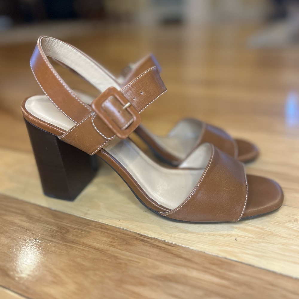 Talbots Brown Leather Block Heel Leather Sandals - Picture 5 of 12